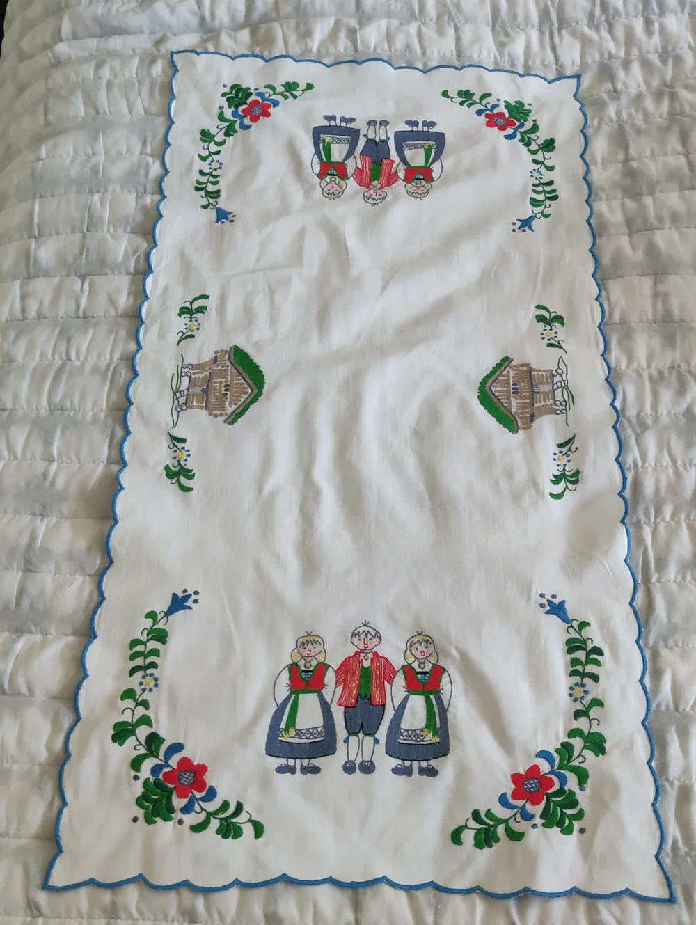 Embroidered Handmade Folk Trio Table Ret Runner Vintage CottageCore Shabby Chic